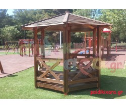Εξάγωνο κιόσκι εξοχής μικρό με περιφερειακά καθίσματα-πάγκους